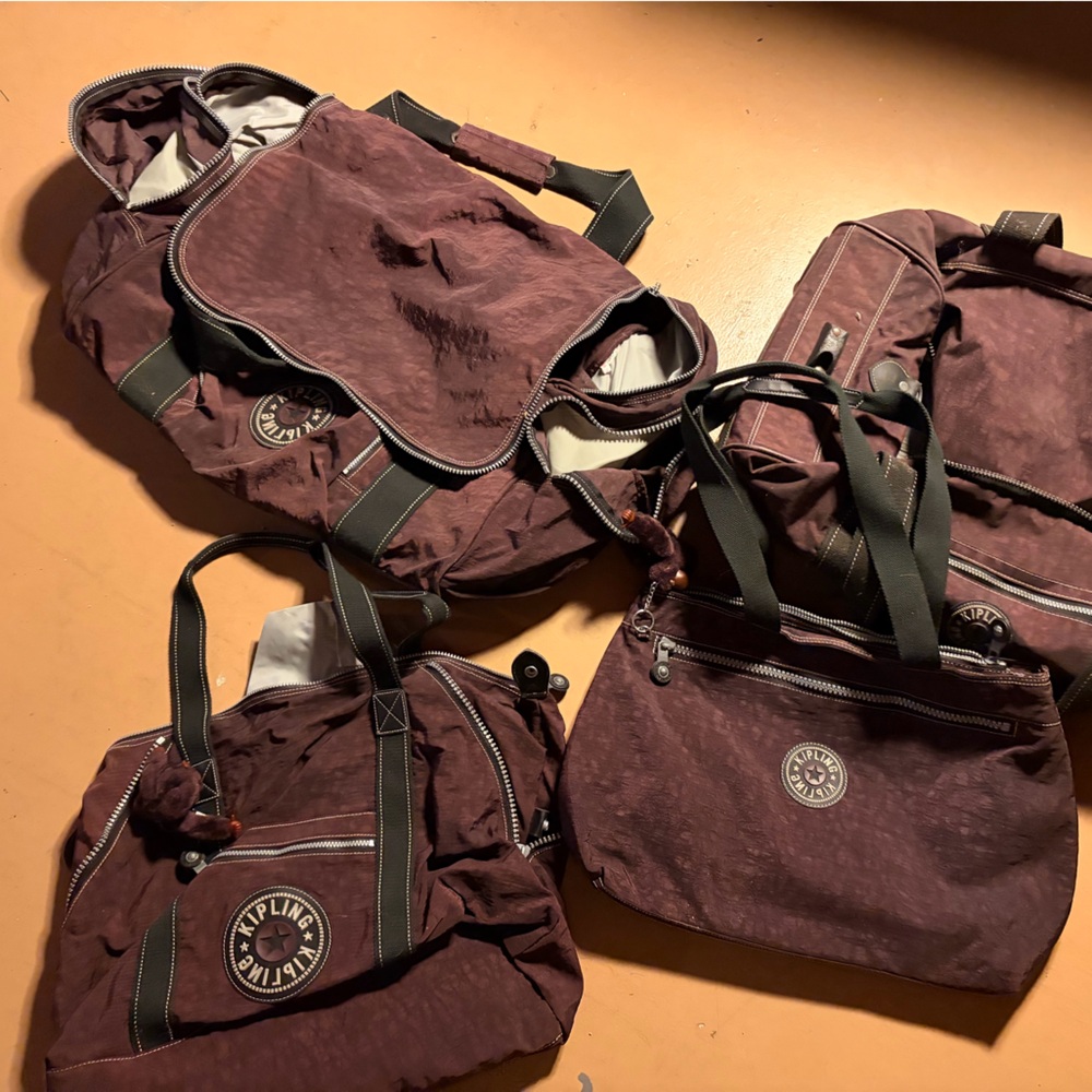 Vintage Plum Purple Kipling Luggage Set | Roller | Duffel | Purse | Carry-On